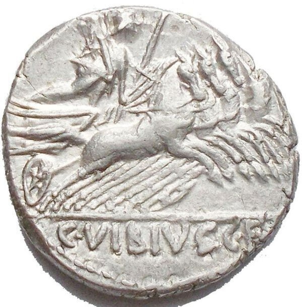 Roman Republic. C. Vibius C.f. Pansa. 90 BC. denarius EF. Shiny bottoms. Fine specimen #1.2