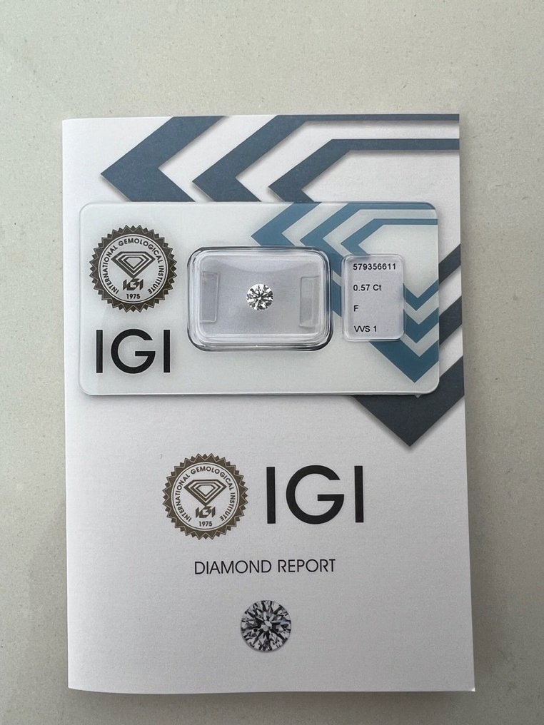 1 pcs Diamant  (Natural)  - 0.57 ct - Rund - F - VVS1 - International Gemological Institute (IGI) #2.1