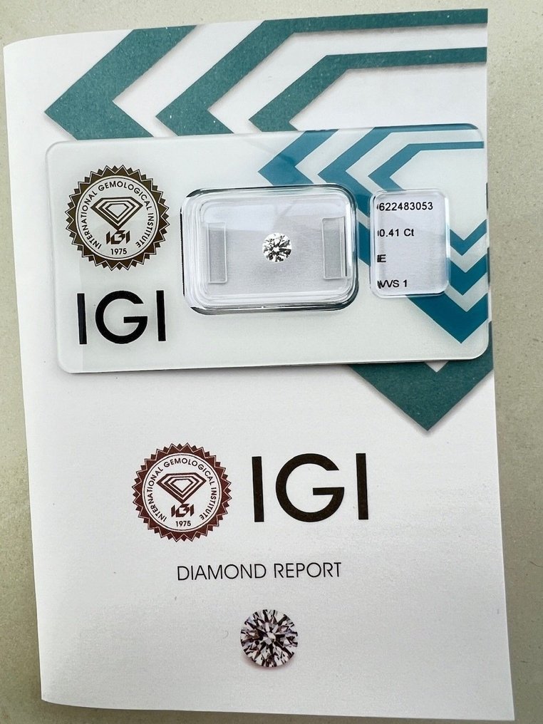 1 pcs Diamante  (Naturale)  - 0.41 ct - Rotondo - E - VVS1 - International Gemological Institute (IGI) #2.1