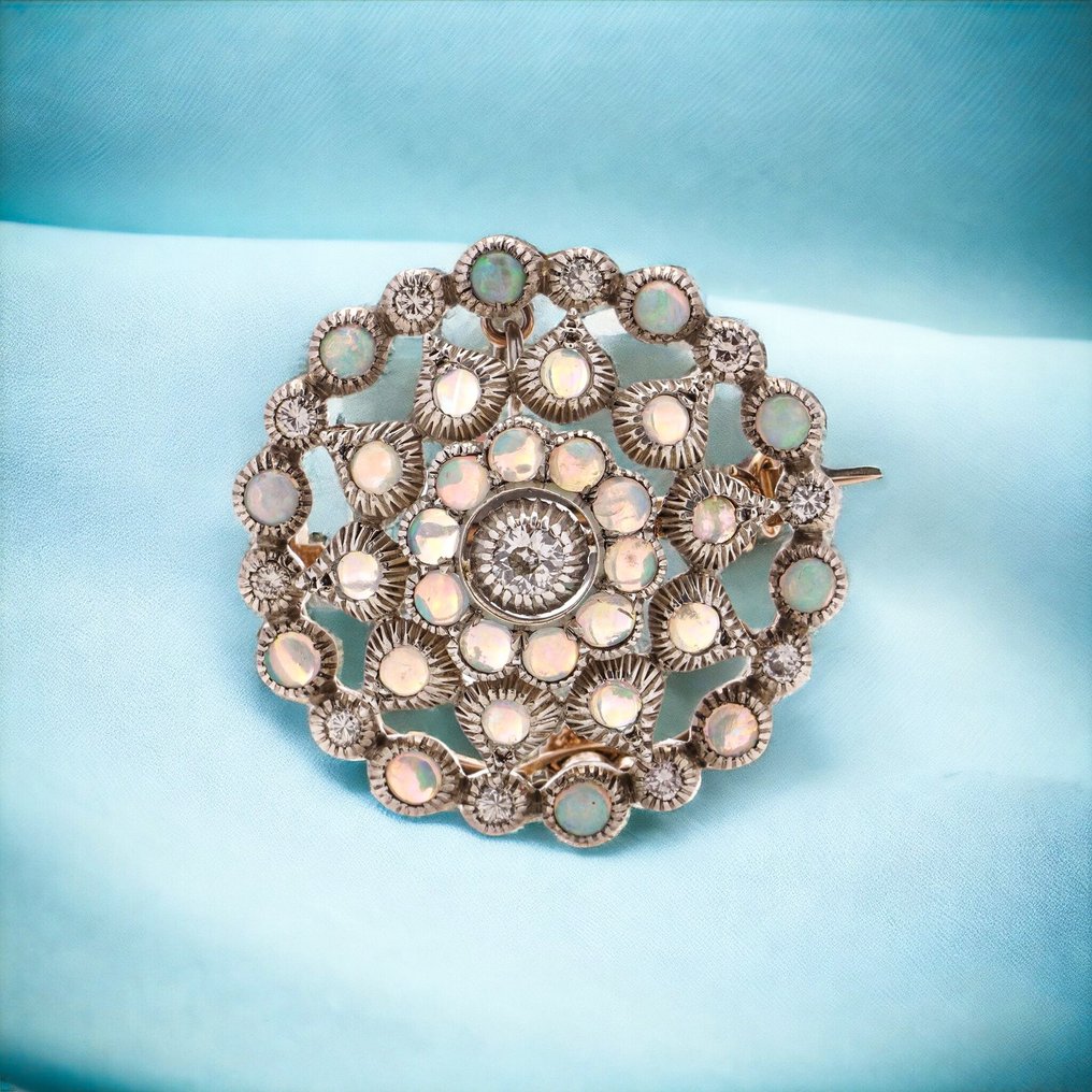 Brooch Edwardian 9kt gold and silver diamond and opal pendant/ brooch  #1.1