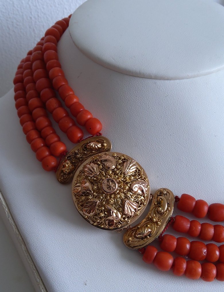 Necklace - 14 kt. Yellow gold - Antique Red Coral #2.1