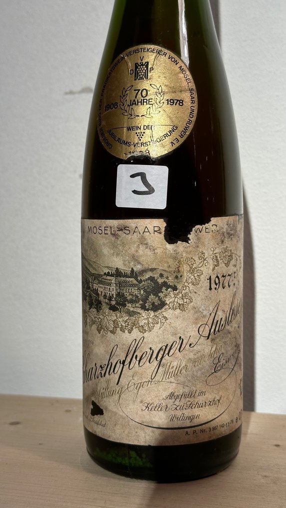 1977 Egon Müller, Riesling Scharzhofberg Auslese Versteigerung - Mosel Eiswein - 1 Flaska (0,75 l) #2.1