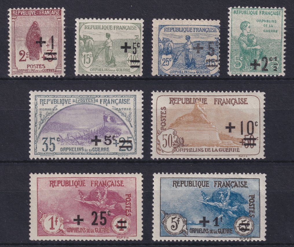 Francia 1922 - 2a serie degli Orfani dal n. 162 al n. 169 Nuovi ** anche firmati. Centratura molto buona. - Yvert #1.1