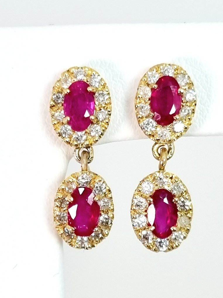 Earrings - 18 kt. Yellow gold Ruby - Diamond #1.2