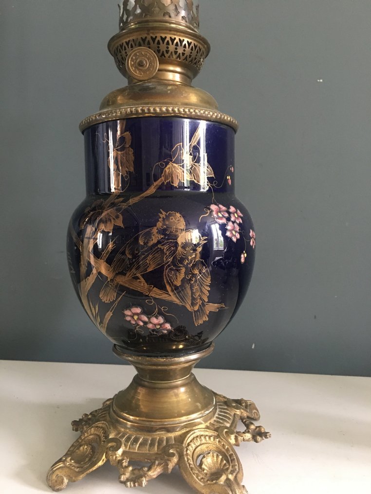 Belle lampe a pètrole Japonisante XIXème - Kerosene lamp - Porcelain, bronze and glass porcelain #2.1