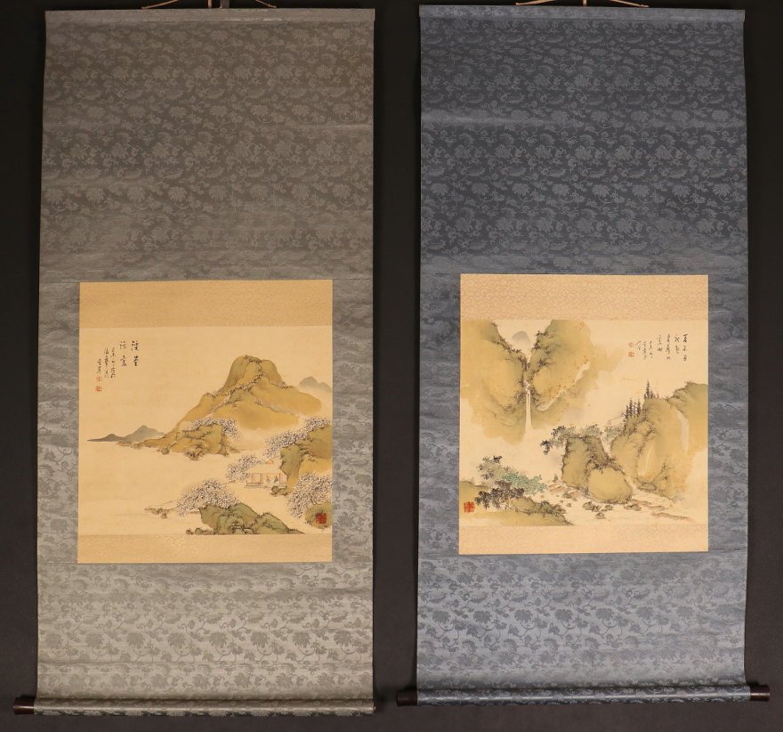 Very fine set "Landscapes through four seasons", signed - including inscribed tomobako - Matsuoka Takeyoshi 松岡剛愛 (1862-?) - Giappone #2.1