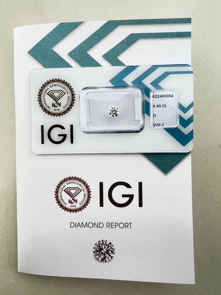 1 pcs Diamante  (Naturale)  - 0.40 ct - Rotondo - D (incolore) - VVS2 - International Gemological Institute (IGI) #1.2
