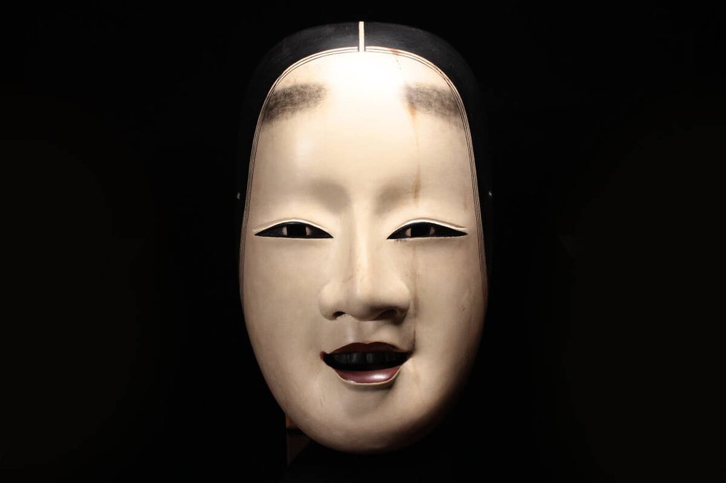 Noh-Maske - Holz, Sehr schöne Waka-onna-Maske, signiert mit Kao - inklusive beschriftetem Tomobako #2.1