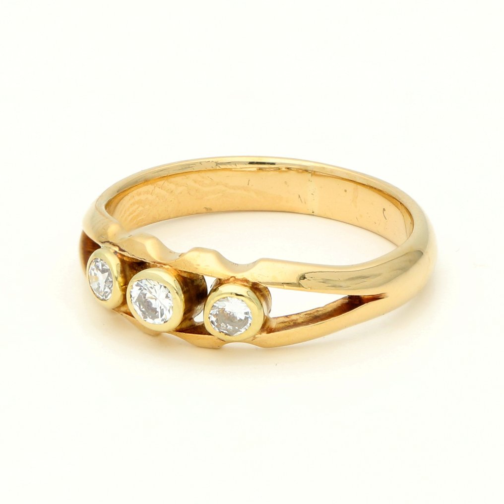 Ring - 14 kt Gult guld -  0.15ct. tw. Diamant  (Natural) #1.2