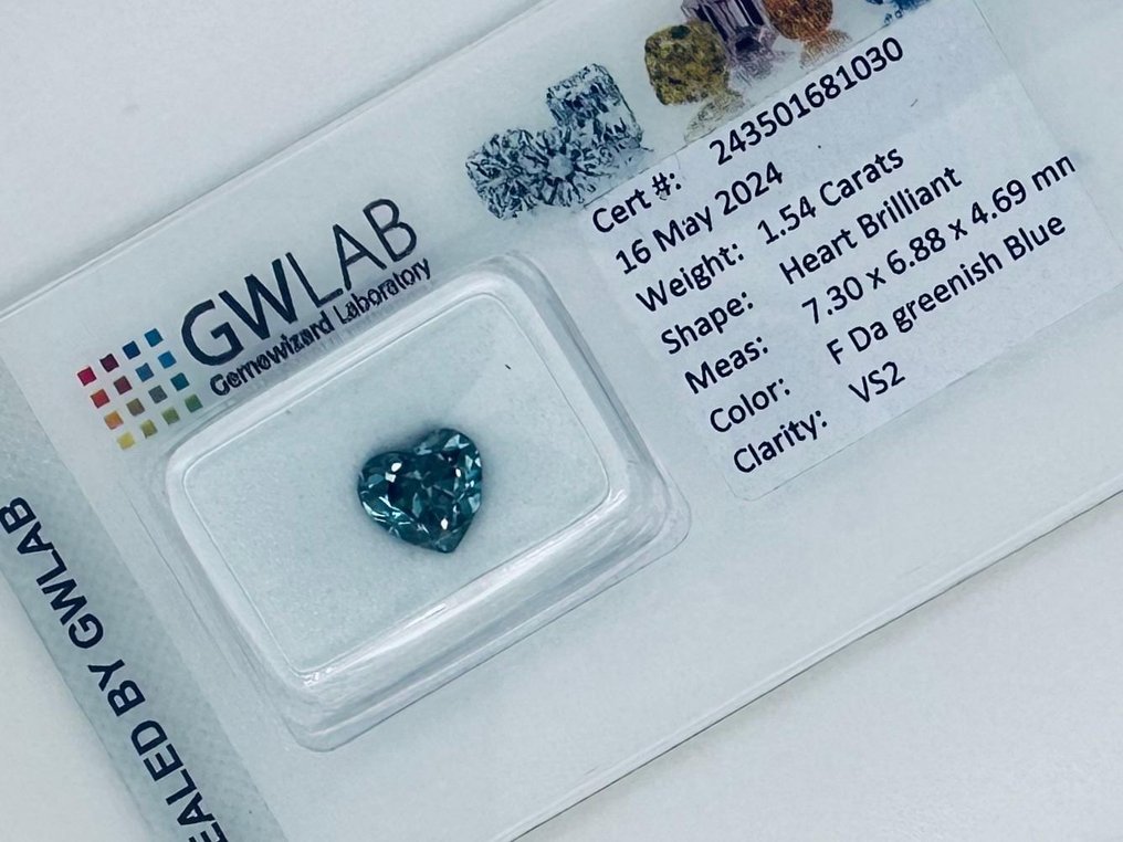 1 pcs Diamant  (Culoare tratată)  - 1.54 ct - Inimă - Fancy dark verzui Albastru - VS2 - GWLab (Laboratorul gemologic Gemewizard) #2.2