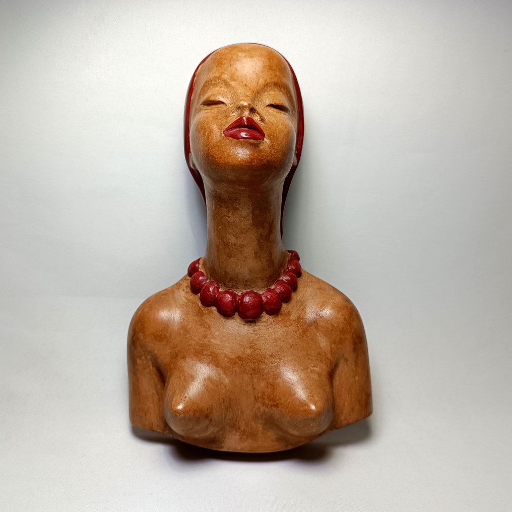 Georcs Ceramics - Lajos Georcs - Sculptură, Art Deco Nude Lady Wall Mask - 20 cm - Ceramică #2.1