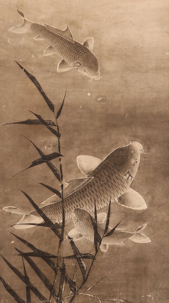 Very fine diptych "Carps", signed - including tomobako - Hijikata Torei (1741-1807) - Japon - Période Edo (1600–1868) #3.1