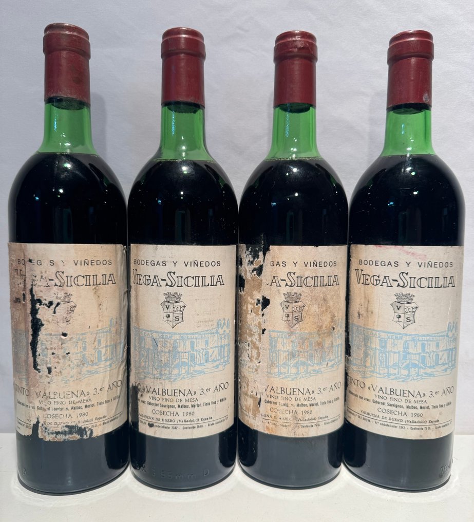 1980 Vega Sicilia, Tinto Valbuena 3º Año - Ribera del Duero - 4 Bottiglie (0,75 L) #1.1