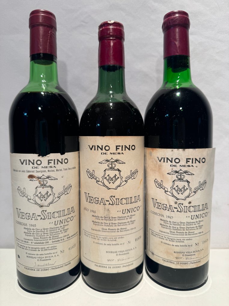 1965, 1966, 1967 Vega Sicilia, Único - 里貝拉格蘭德爾杜羅 Gran Reserva - 3 瓶 (0.75L) #1.1