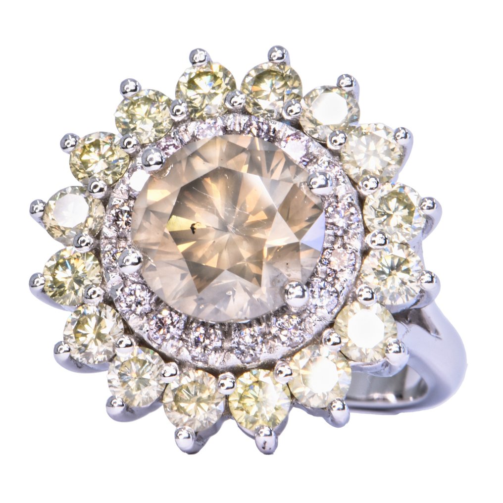 Δαχτυλίδι - 14 καράτια Λευκός χρυσός -  4.99ct. tw. Καφέ Διαμάντι  (Φυσικού χρώματος) - Διαμάντι #1.1