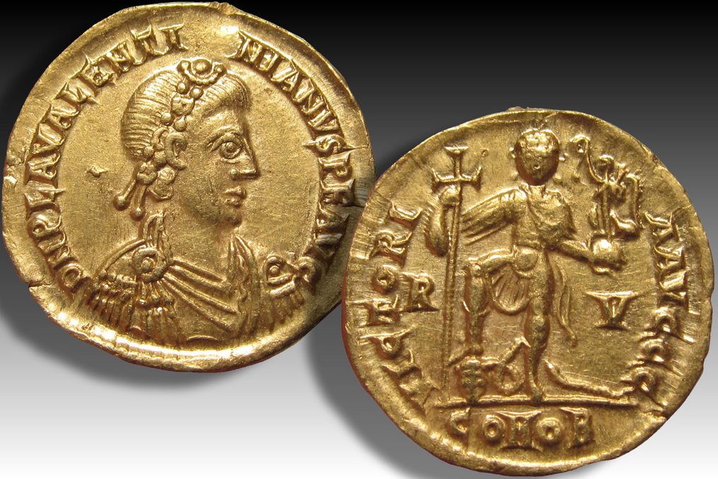 Roman Empire. Valentinian III (AD 424-455). Solidus Ravenna mint - nice full strike on a rather large flan, some mint luster in fields - #2.1
