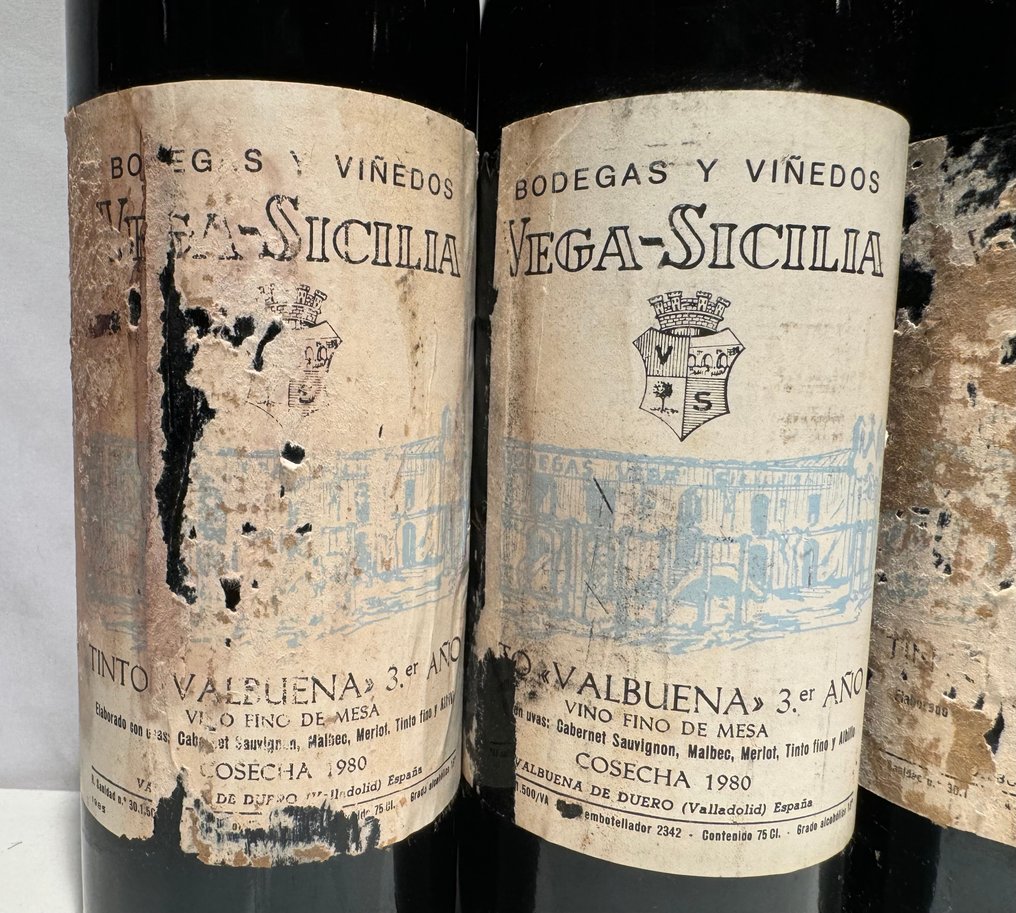 1980 Vega Sicilia, Tinto Valbuena 3º Año - Ribera del Duero - 4 Flasker  (0,75 l) #1.2