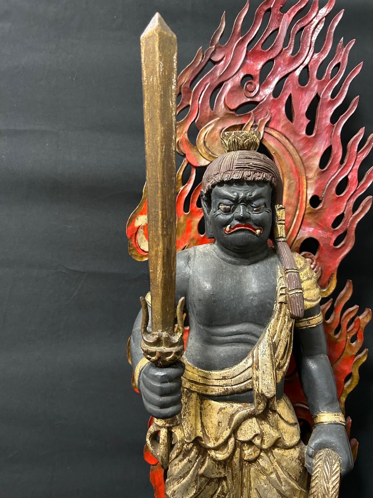 Extra-large hand carved wooden Fudō Myōō ryūzō 不動明王立像 (Standing Fudō Myōō) - Statue Wood - Japan #2.1