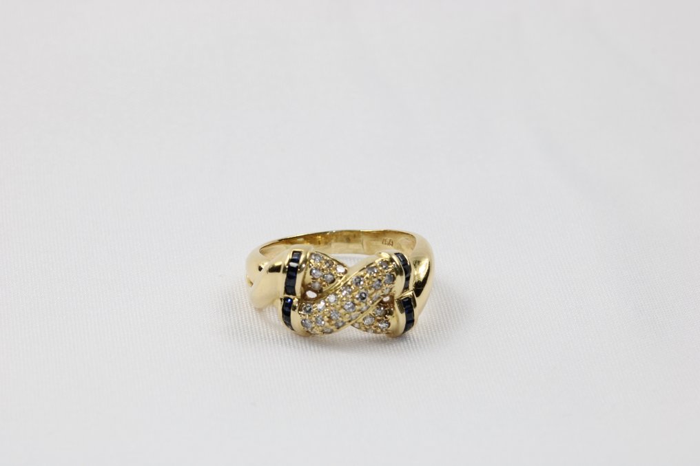 Ring - 18 kt Gult guld -  0.45ct. tw. Diamant  (Natural) - Safir #3.2