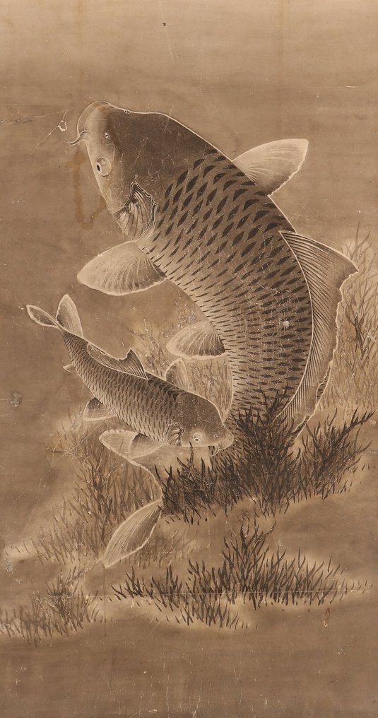 Very fine diptych "Carps", signed - including tomobako - Hijikata Torei (1741-1807) - Japon - Période Edo (1600–1868) #2.2