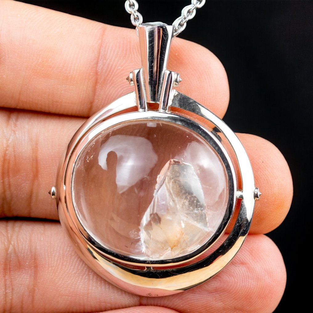 纯银吊坠，配以稀有显现水晶——现代而优雅的设计 - 高度: 52 mm - 宽度: 41 mm- 39 g #3.2