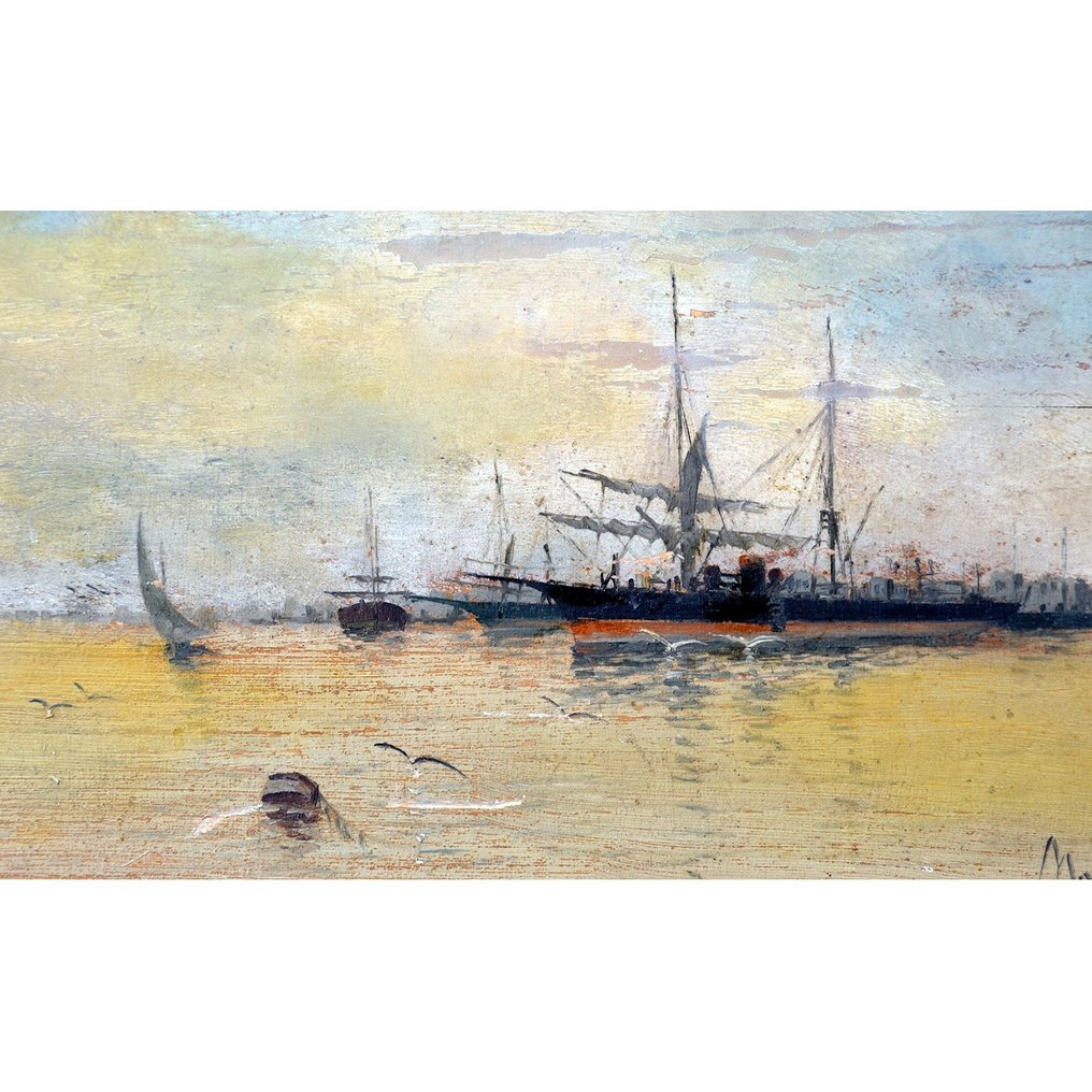 Escuela española (XIX) - Barcos en el puerto #1.1