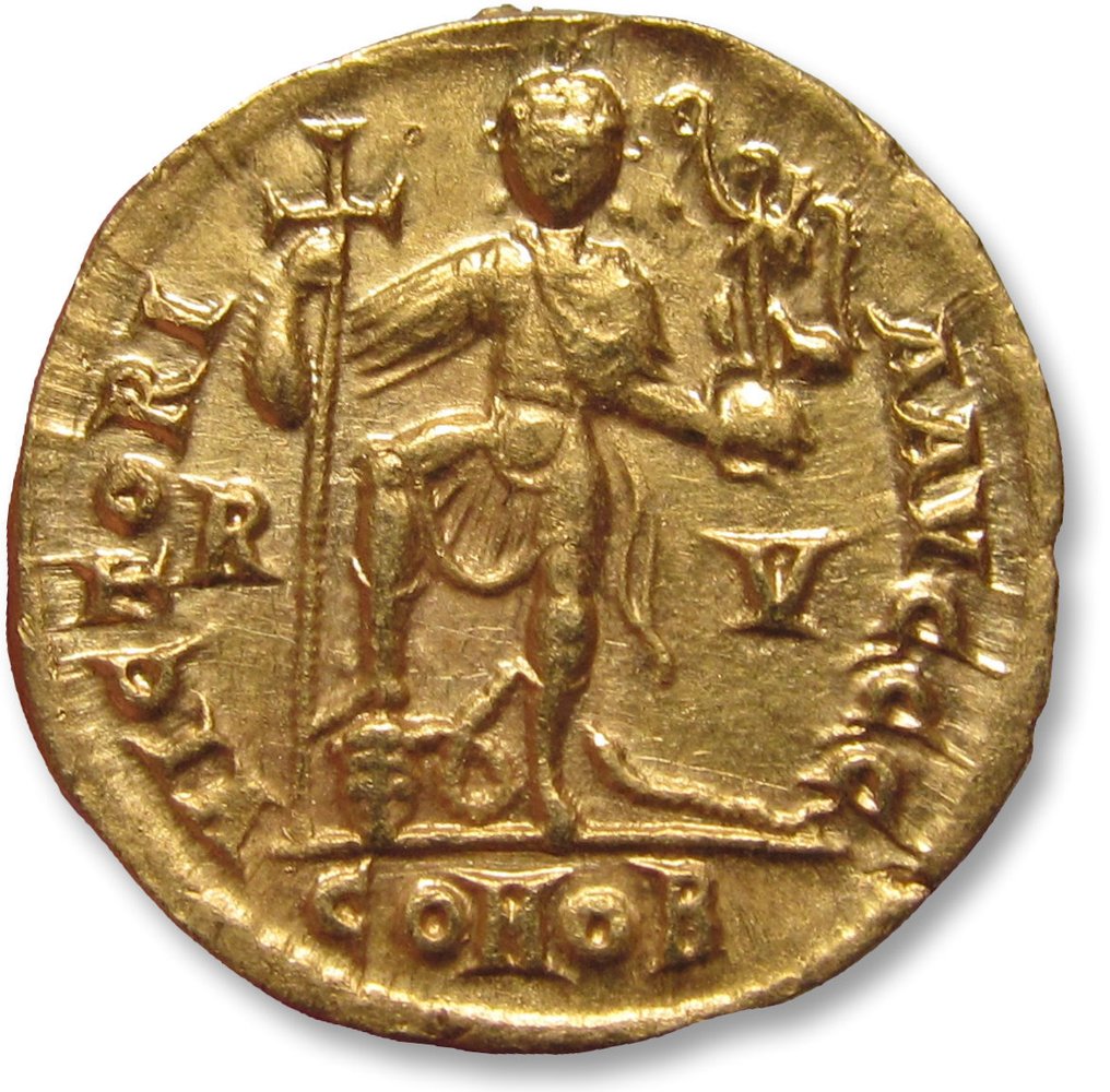 Roman Empire. Valentinian III (AD 424-455). Solidus Ravenna mint - nice full strike on a rather large flan, some mint luster in fields - #1.2