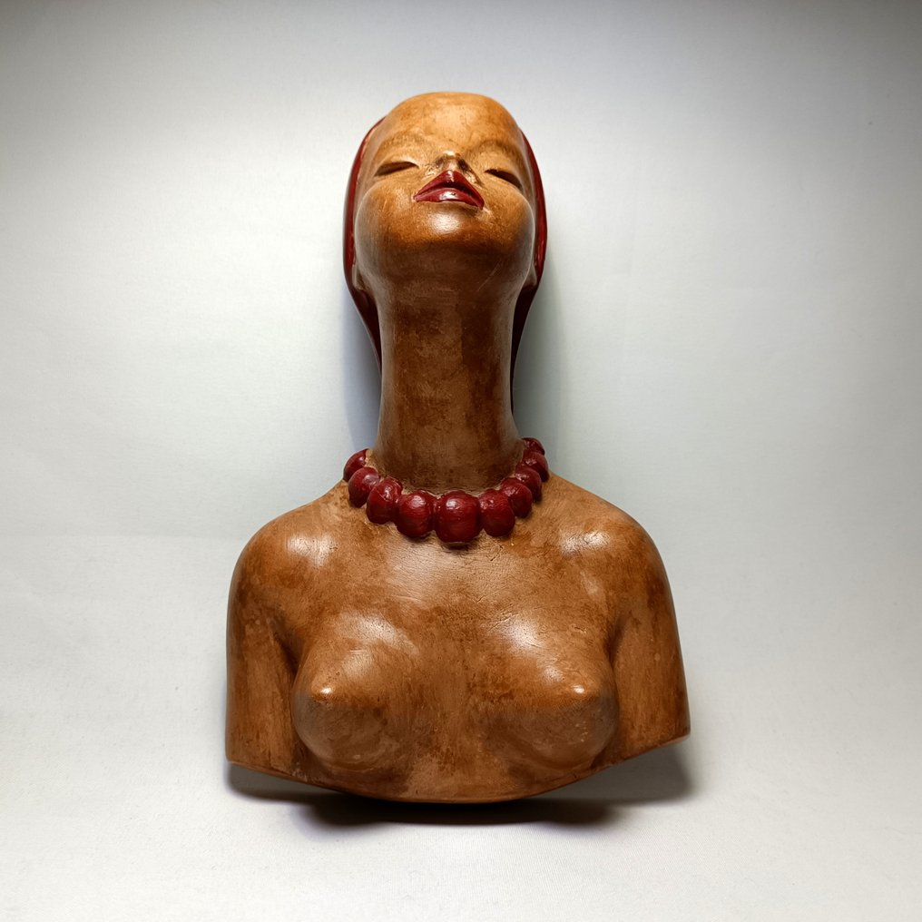 Georcs Ceramics - Lajos Georcs - Sculptură, Art Deco Nude Lady Wall Mask - 20 cm - Ceramică #1.1