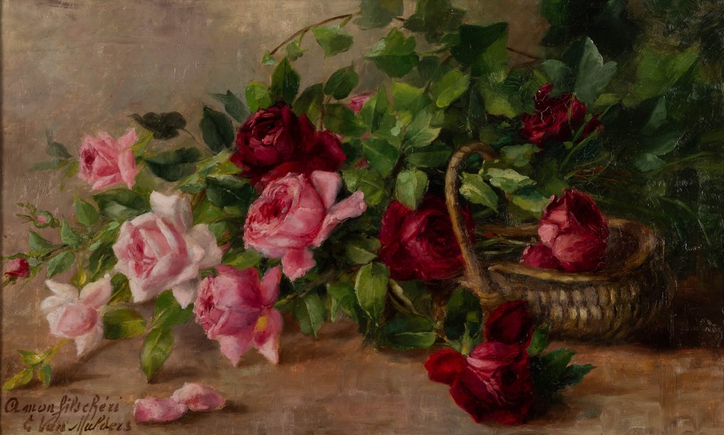 Camille Triest van Mulders (1868-1949) - Bloemstilleven met rozen #1.1