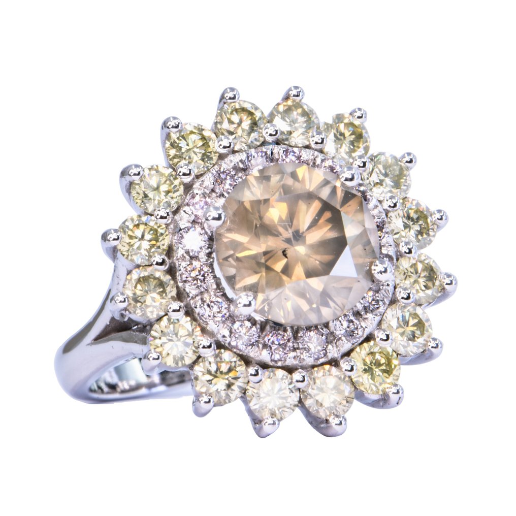 Δαχτυλίδι - 14 καράτια Λευκός χρυσός -  4.99ct. tw. Καφέ Διαμάντι  (Φυσικού χρώματος) - Διαμάντι #1.2
