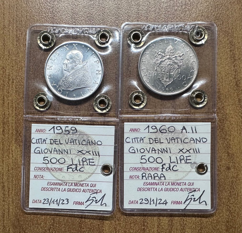 Vatikán. Giovanni XXIII (1958-1963). 500 Lire 1959/1960 ( 2 monete ) #2.1