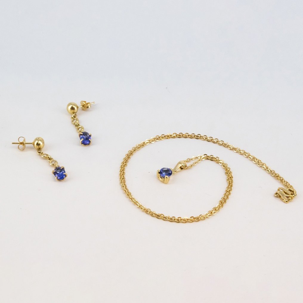 Parure di gioielli da 2 pezzi - 18 carati Oro giallo Diamante  (Naturale) - Tanzanite #1.1