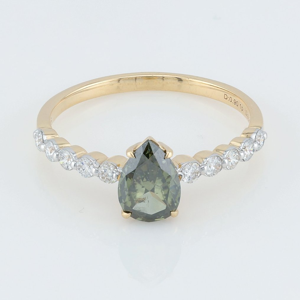 "GIA" Chameleon Diamond 0.90 Cts & Diamond 0.25 Cts 10 Pcs - 14 kt Tvåfärgad - Ring #1.1
