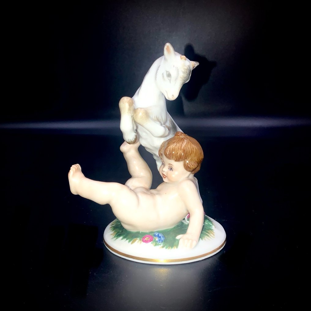 Prof. Albin Döbrich - Augarten Wien - "Putto with Kid" - ca 1950 - Figurine - Porcelain #1.1