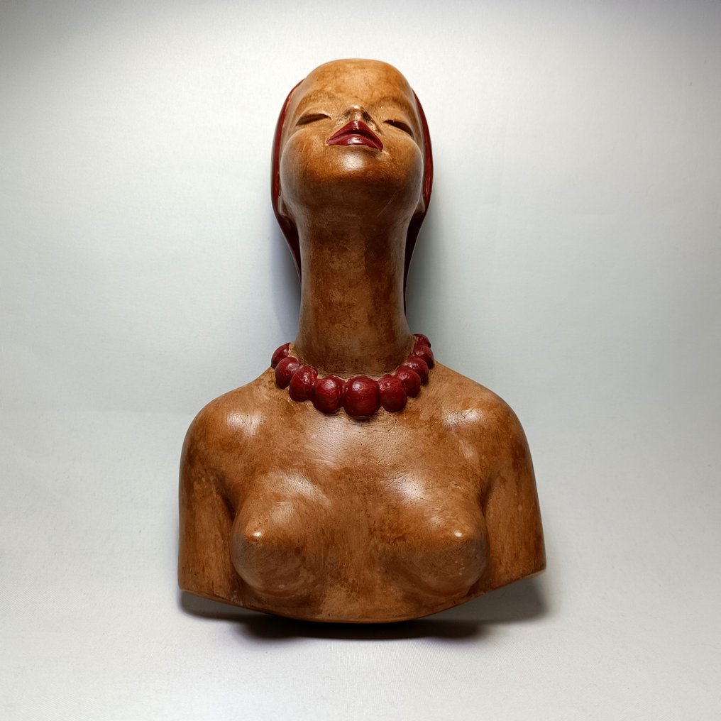 Georcs Ceramics - Lajos Georcs - Sculptură, Art Deco Nude Lady Wall Mask - 20 cm - Ceramică #1.2
