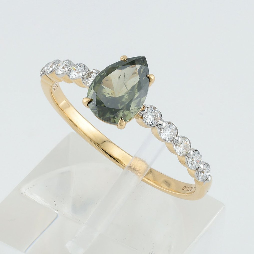"GIA" Chameleon Diamond 0.90 Cts & Diamond 0.25 Cts 10 Pcs - 14 kt Tvåfärgad - Ring #1.2