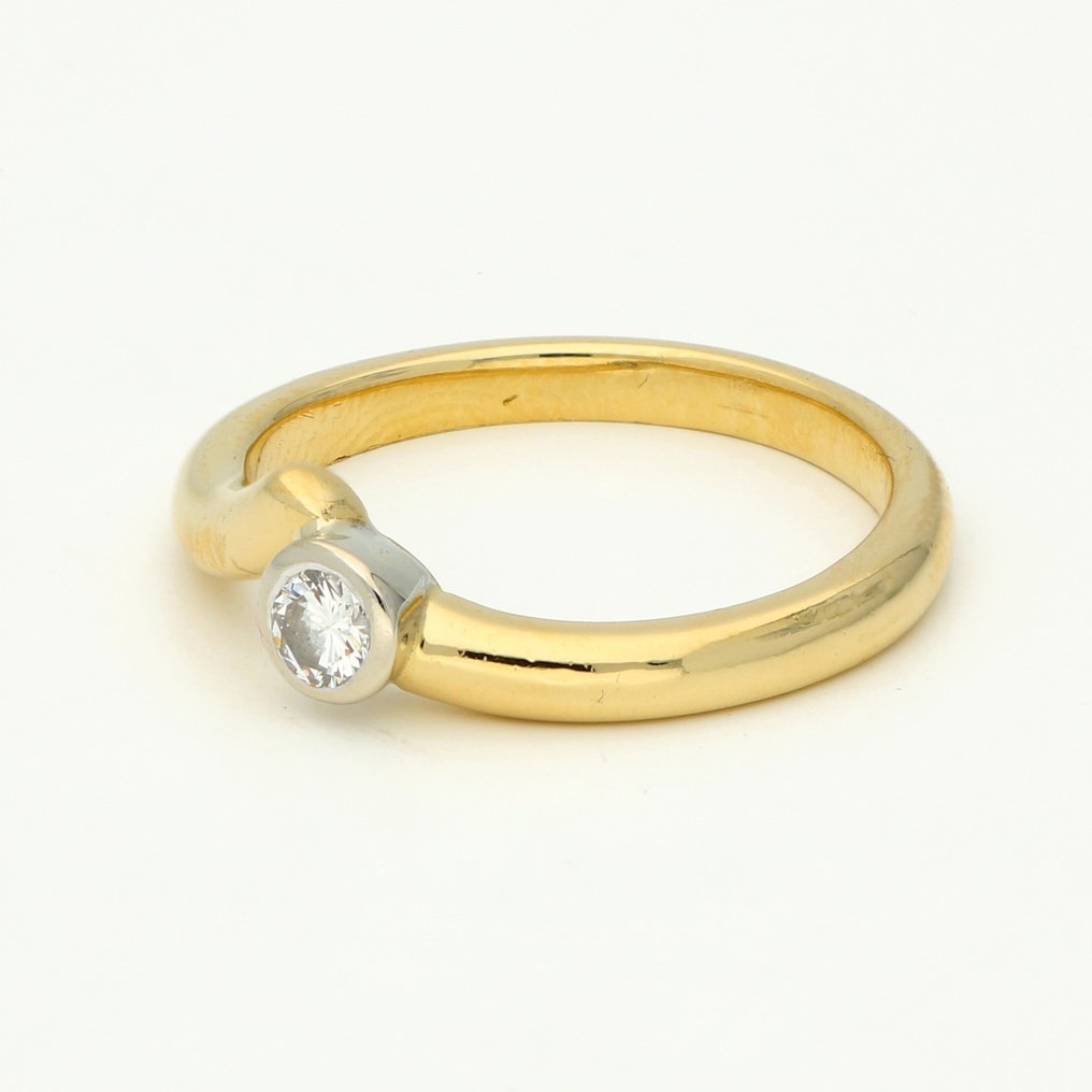 Ring - 18 karat Gull -  0.08ct. tw. Diamant  (Naturlig) - Ensom #1.2