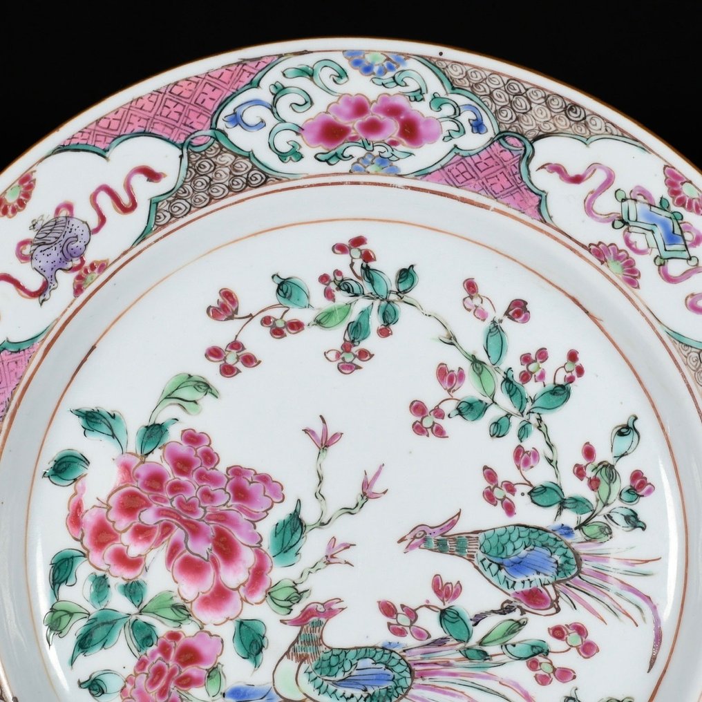 Lautanen - Assiette en porcelaine aux émaux de la Famille Rose à décor d'un couple de faisans - Posliini #1.2
