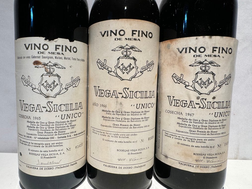 1965, 1966, 1967 Vega Sicilia, Único - 里貝拉格蘭德爾杜羅 Gran Reserva - 3 瓶 (0.75L) #2.1