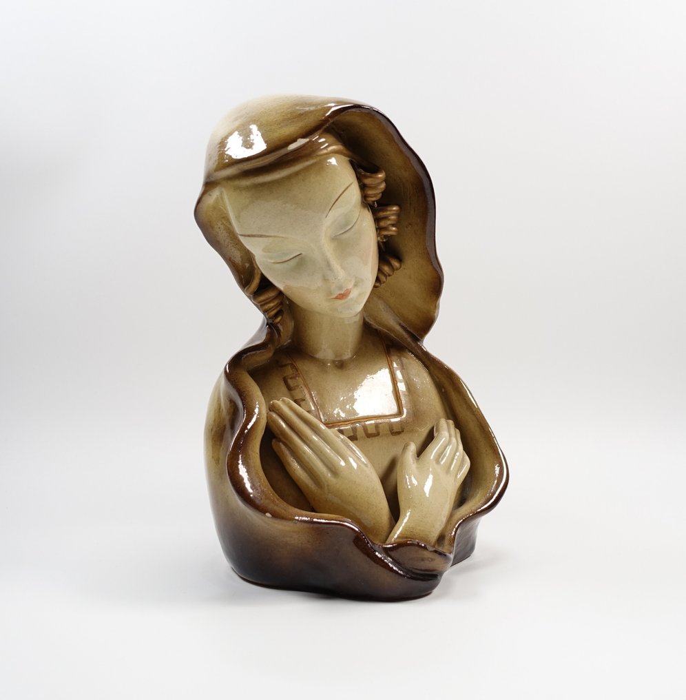 Goldscheider (attr.) - Statuetă - Madonna Déco - Ceramica policroma #1.2