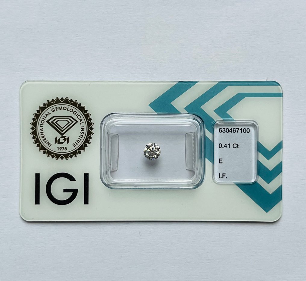 1 pcs Diament  (Naturalny)  - 0.41 ct - okrągły - E - IF - International Gemological Institute (IGI) - Były były eks #1.1