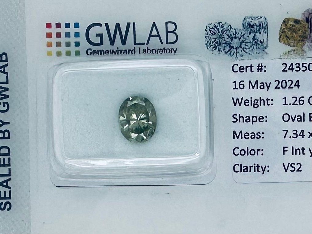 1 pcs Diamant  (Farvebehandlet)  - 1.26 ct - Oval - Fancy intense Grøn, Gullig - VS2 - Gemewizard Gemological Laboratory (GWLab) #1.1