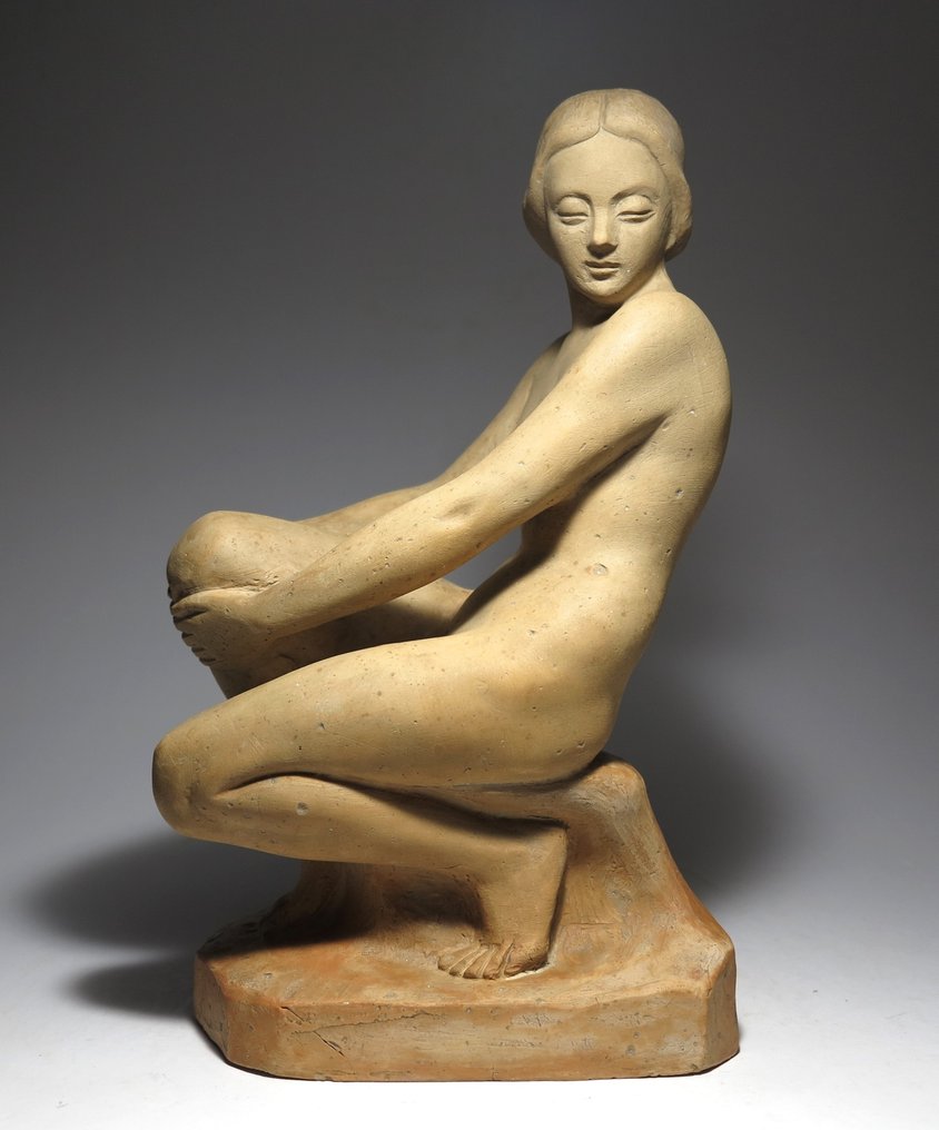 László Gabay (1897-1952). - Skulptur, Art Deco Lady Sculpture (29cm) - 29 cm - Keramik - 1930 #2.1