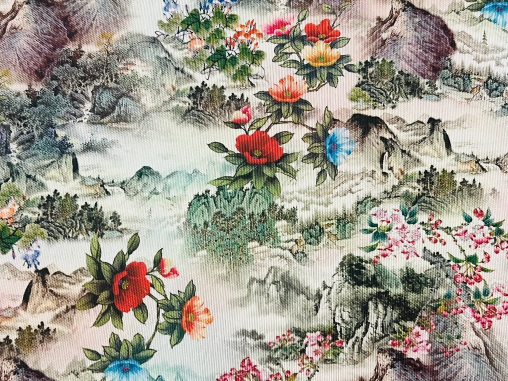 Elegancka i ekskluzywna bawełna panamska - tradycyjne chińskie malarstwo - Tkanina obiciowa  - 300 cm - 280 cm #1.1