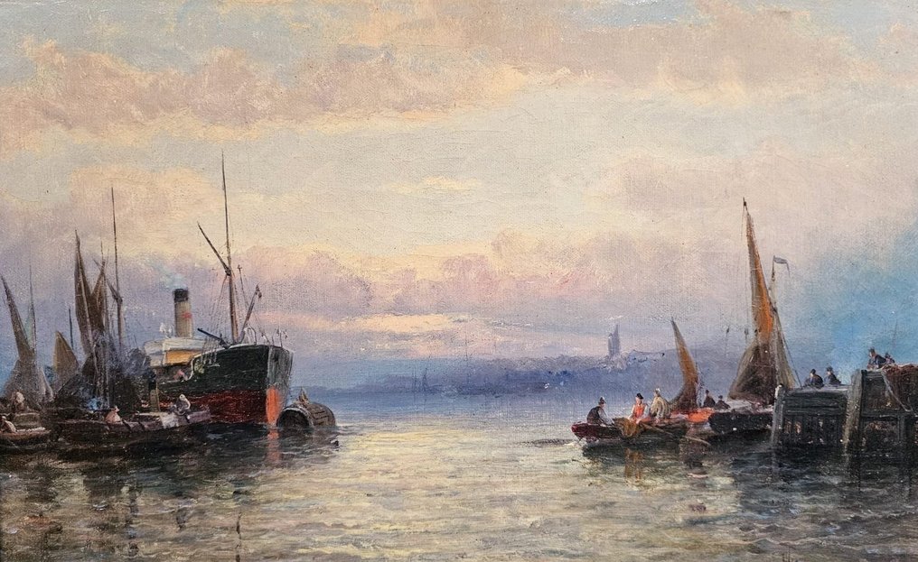 William Anslow Thornley (1830-1898) - Harbour scene at dusk #1.1