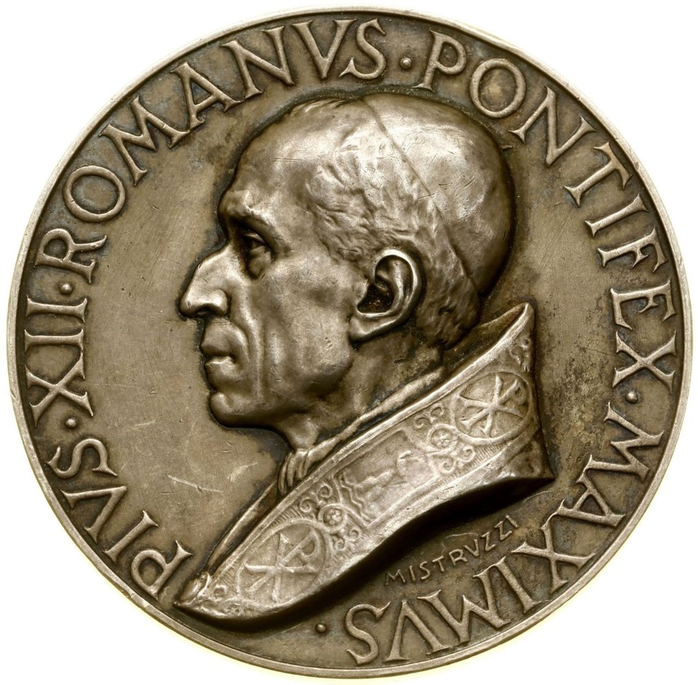 Vatikán. Pius XII (1939–1958). Silver medal 1950 Milan "Holy Door", 108 gram, with original box, - rare #1.2