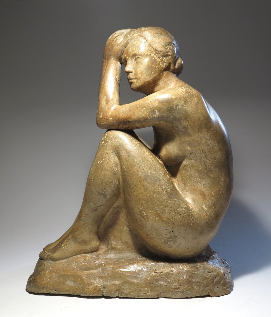 Ujhelyi - Sculptură, Art Deco Sculpture (31cm) - 31 cm - Ceramică, TeracotÄƒ - 1930 #2.1