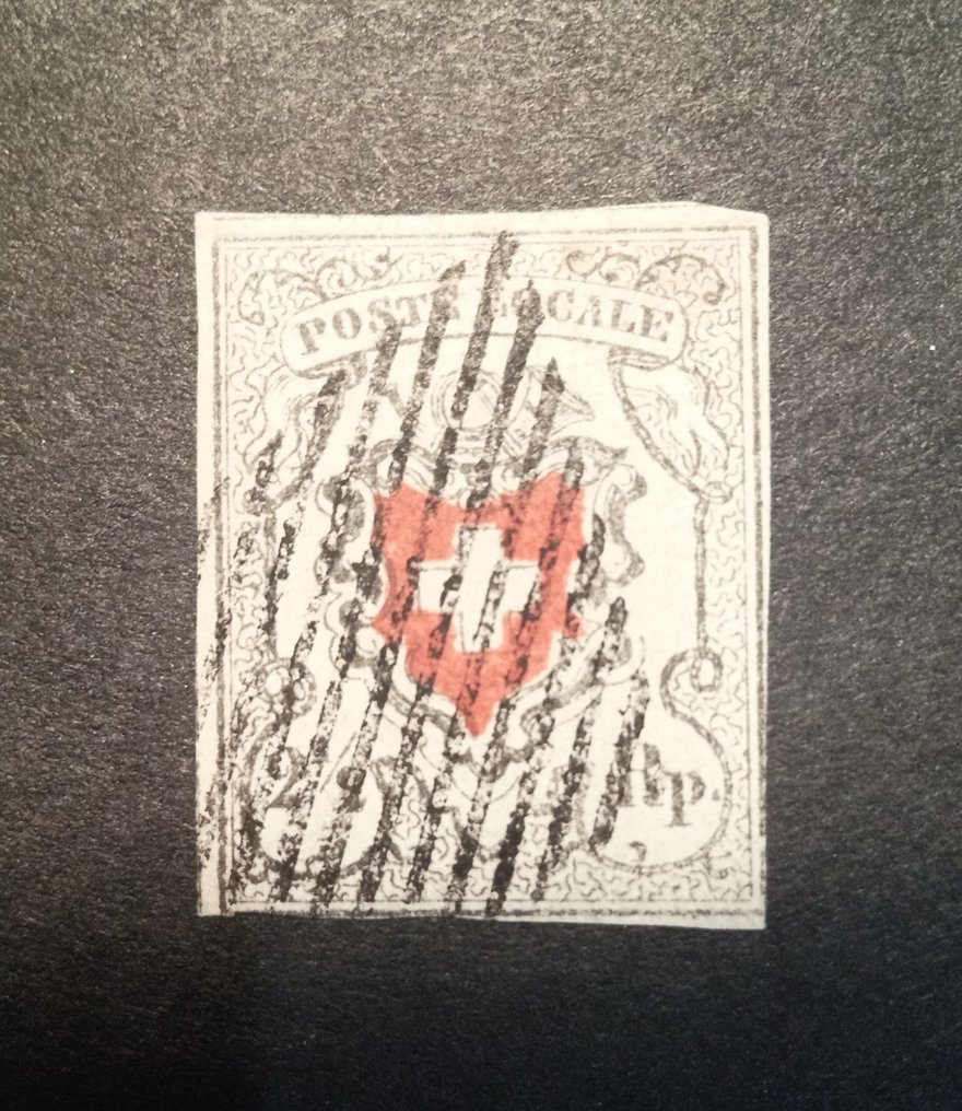 Suíça 1850 - Poste locale 2,5Rp Com moldura cruzada - Michel 6 I #1.1