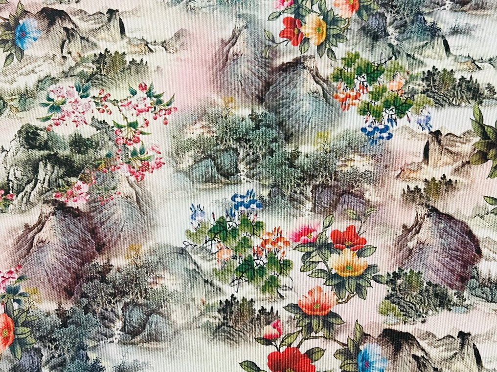 Elegancka i ekskluzywna bawełna panamska - tradycyjne chińskie malarstwo - Tkanina obiciowa  - 300 cm - 280 cm #3.1