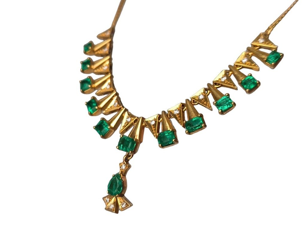 吊坠项链 - 18K包金 黄金 祖母绿 - 钻石 #2.1